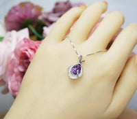 Natural Amethyst Necklace, Gemstone Petal Flower Pendant, 2.1 CT Genuine Purple Amethyst Pendant Sterling Silver White Gold Plated #455