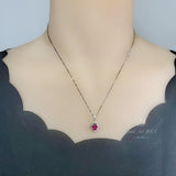 Sterling Silver Red Ruby Necklace, High Quality Ruby Halo Solitaire July Birthstone Red Gemstone Pendant White Gold plated #134
