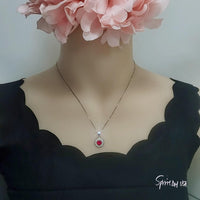Tiny Ruby Flower Necklace Diamond Cherry Blossoms Sterling Silver White Gold Plated 0.85 CT July Birthstone 1049