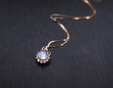 Moonstone Necklace - Rose Gold Necklace - Tiny Moonstone Jewelry - Moonstone Pendant , Box Chain Princess Diana Style Necklace #994