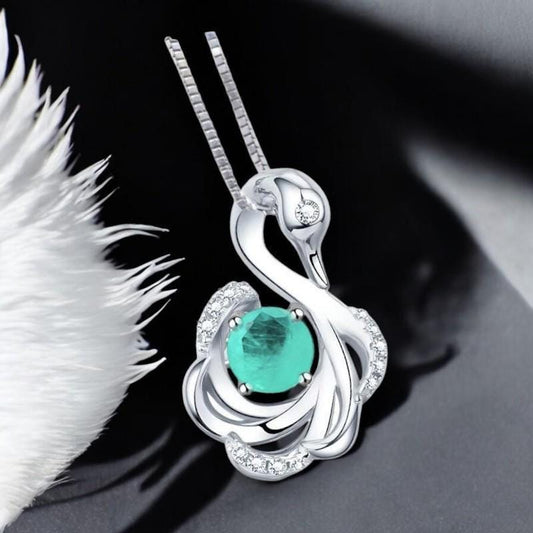 Paraiba Necklace Sterling Silver Swan Penant - White Gold @ Sterling silver Adjustable chain #1010