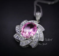 Pink Tourmaline Necklace Sterling Silver Diamond Milky Way Spiral Galaxy Necklace White Gold Plated - Energy Vortexes Windmill Pendant #847