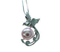 Small Freshwater Pink Pearl Phoenix Necklace Full 925 Sterling Silver 18kgp Bird Pendant Pearl Jewelry #932