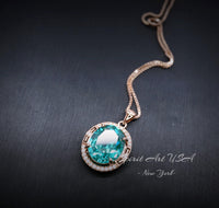 Green Paraiba Tourmaline Necklace Rose Gold coated Sterling Silver Large 4.7 CT Turquoise Green Paraiba Necklace #984