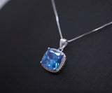 Topaz Necklace - Sterling Silver Cushion Square Large 6 CT Blue Topaz Jewelry #542