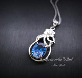 Blue Sapphire Necklace - Sterling Silver Flower Pendant, Oval 3 Ct Blue Sapphire Gemstone Jewelry #391