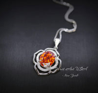 Red Orange Sunstone Jewelry - Flower Of Life Large 5 Ct Orange Sapphire Pendant Sterling Silver Tangerine Spessartite Garnet Necklace #637