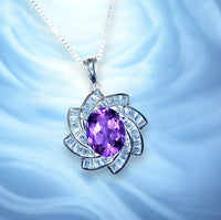 Genuine Amethyst Necklace Luxury February Birthstone White Gold Sterling Silver Milky Way Spiral Galaxy Energy Vortexes Windmill 3 CT #1087