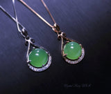Sterling Silver Green Jade Necklace - Rose Gold High Quality Natural Emerald Jade Jewelry - Vintage Victorian Genuine Jade Pendant #204
