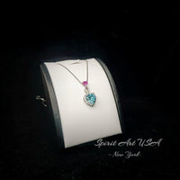 Aquamarine Double Heart Necklace - March Birthstone - 18KGP @ Sterling Silver - Double Heart 4Ct - Blue Aquamarine Pendant #786