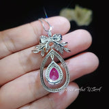 Teardrop Pink Sapphire Necklace Full Sterling Silver olive branch 2.5 Ct Pear Cut Gold Plated the Tree Of Life Pendant Fuchsia Gemstone #852