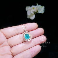 Green Paraiba Tourmaline Necklace Rose Gold coated Sterling Silver Large 4.7 CT Turquoise Green Paraiba Necklace #984