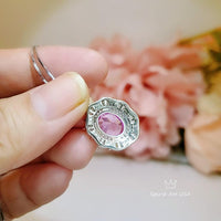 Large 2.8 Ct Pink Tourmaline Necklace - White Gold Diamond Flower Pink Tourmaline Pendant Sterling Silver Oval Fuchsia Gemstone Jewelry #662