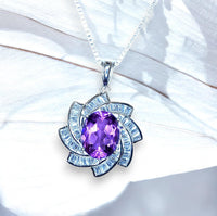 Genuine Amethyst Necklace Luxury February Birthstone White Gold Sterling Silver Milky Way Spiral Galaxy Energy Vortexes Windmill 3 CT #1087