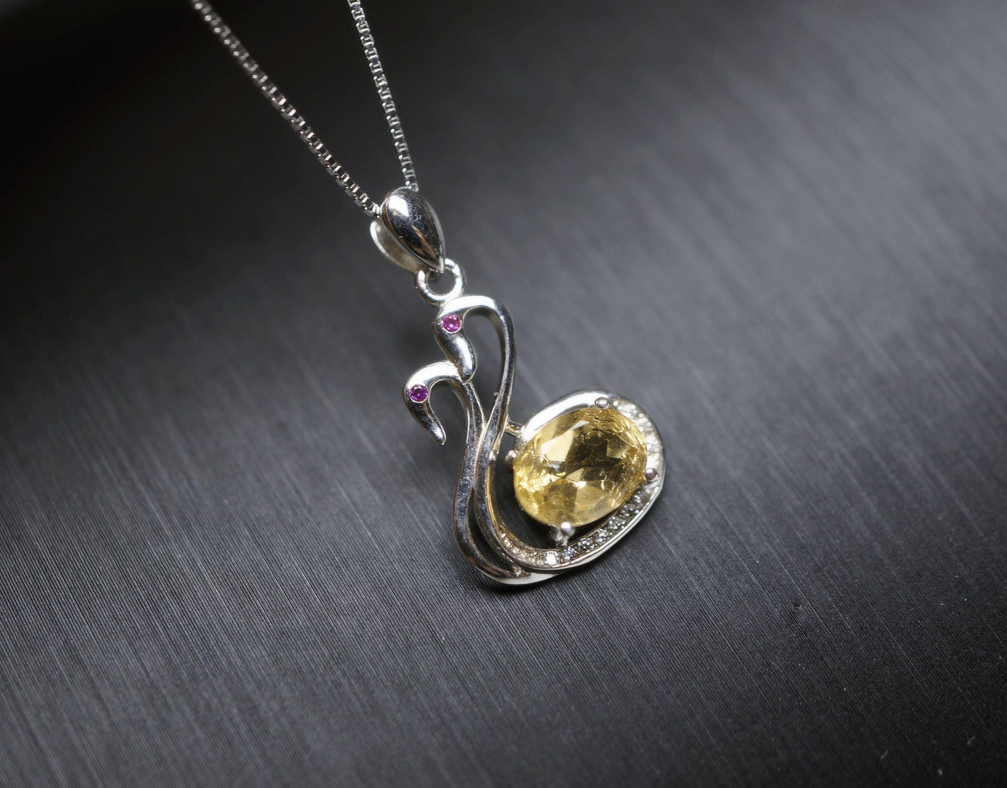 Citrine Necklace - Sterling Silver Coupon Swan Necklace - Chakra Healing Tiny 925 Silver Box Chain Citrine Healing Pendant Yoga Jewelry 1107