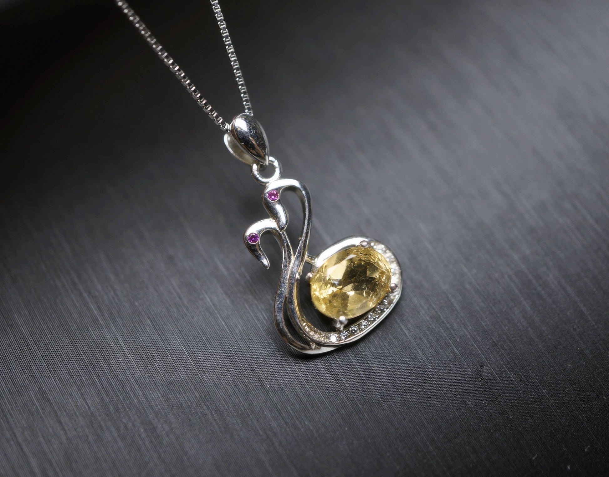 Citrine Necklace - Sterling Silver Coupon Swan Necklace - Chakra Healing Tiny 925 Silver Box Chain Citrine Healing Pendant Yoga Jewelry 1107