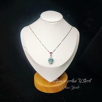 Aquamarine Double Heart Necklace - March Birthstone - 18KGP @ Sterling Silver - Double Heart 4Ct - Blue Aquamarine Pendant #786