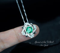 Tiny Square Emerald Necklace - 18kgp @ Sterling Silver - Gemstone Windmill Necklace - Mini Green Emerald Jewelry #304