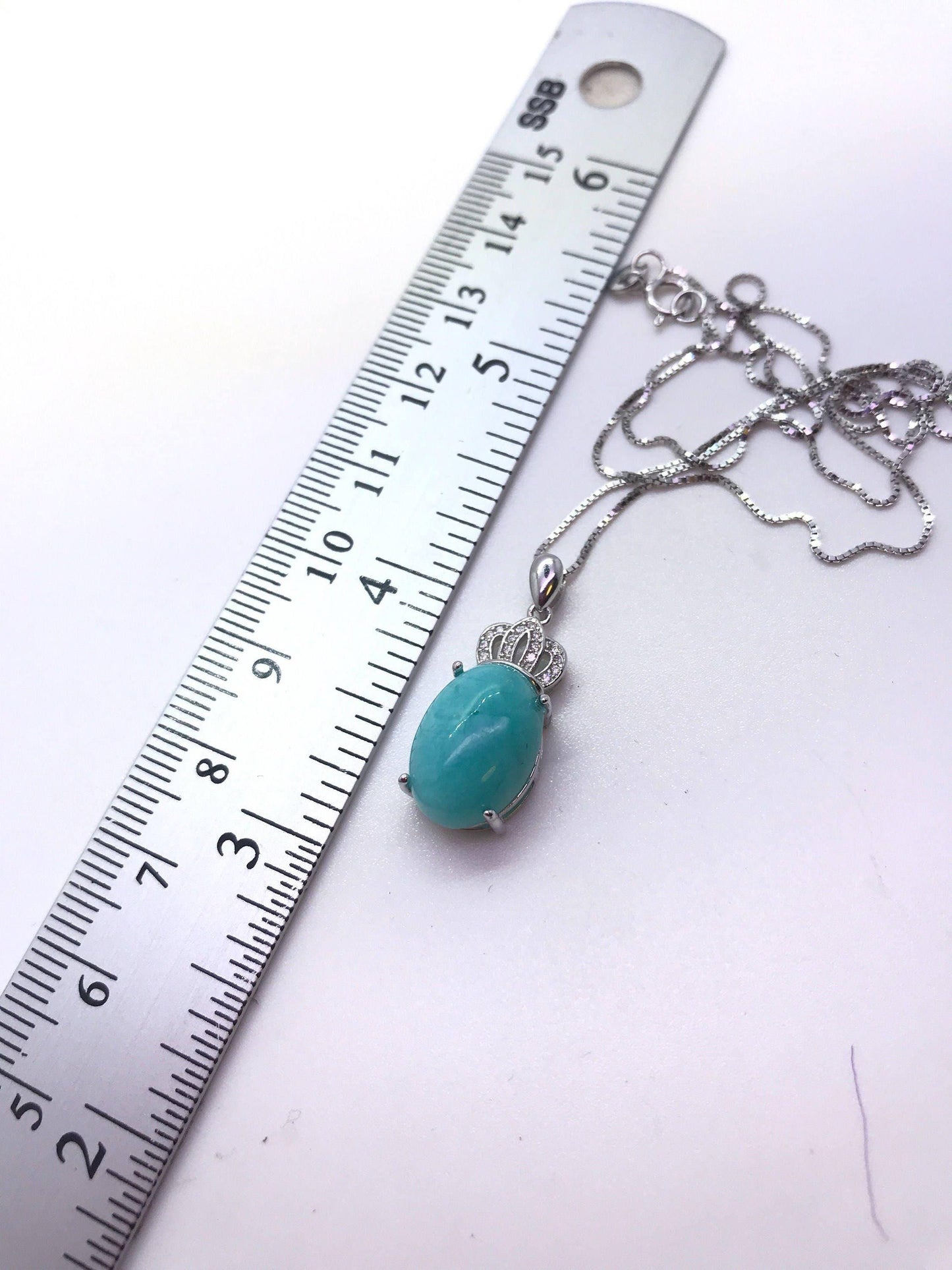 Natural blue amazonite necklace, sterling silver Diamond Crown Pendant 1032