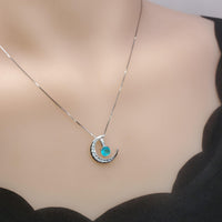 Crescent Moon Paraiba Necklace 925 Sterling Silver Blue Tourmaline One Necklace Two Wear Double Pendant #223
