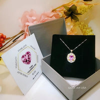 Large 2.8 Ct Pink Tourmaline Necklace - White Gold Diamond Flower Pink Tourmaline Pendant Sterling Silver Oval Fuchsia Gemstone Jewelry #662