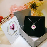 Large 2.8 Ct Pink Tourmaline Necklace - White Gold Diamond Flower Pink Tourmaline Pendant Sterling Silver Oval Fuchsia Gemstone Jewelry #662