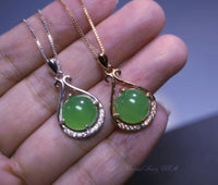 Sterling Silver Green Jade Necklace - Rose Gold High Quality Natural Emerald Jade Jewelry - Vintage Victorian Genuine Jade Pendant #204