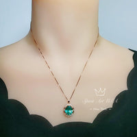 Green Paraiba Tourmaline Necklace Rose Gold coated Sterling Silver Large 4.7 CT Turquoise Green Paraiba Necklace #984