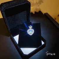 Aquamarine Necklace - Blue Hear Pendant - Sterling Silver Crown - Sim Gemstone - 7 Ct Blue Aquamarine Jewelry - March Birthstone #804
