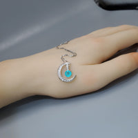 Crescent Moon Paraiba Necklace 925 Sterling Silver Blue Tourmaline One Necklace Two Wear Double Pendant #223