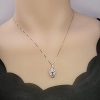 Pink Tourmaline Necklace - Life Spiral 1.8 CT Pink Tourmaline Pendant - Spiritual Gemstone Flower - Double Halo Swirl Infinity Jewelry #734