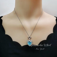 Aquamarine Necklace - Blue Hear Pendant - Sterling Silver Crown - Sim Gemstone - 7 Ct Blue Aquamarine Jewelry - March Birthstone #804