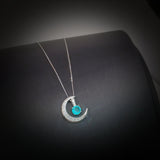 Crescent Moon Paraiba Necklace 925 Sterling Silver Blue Tourmaline One Necklace Two Wear Double Pendant #223