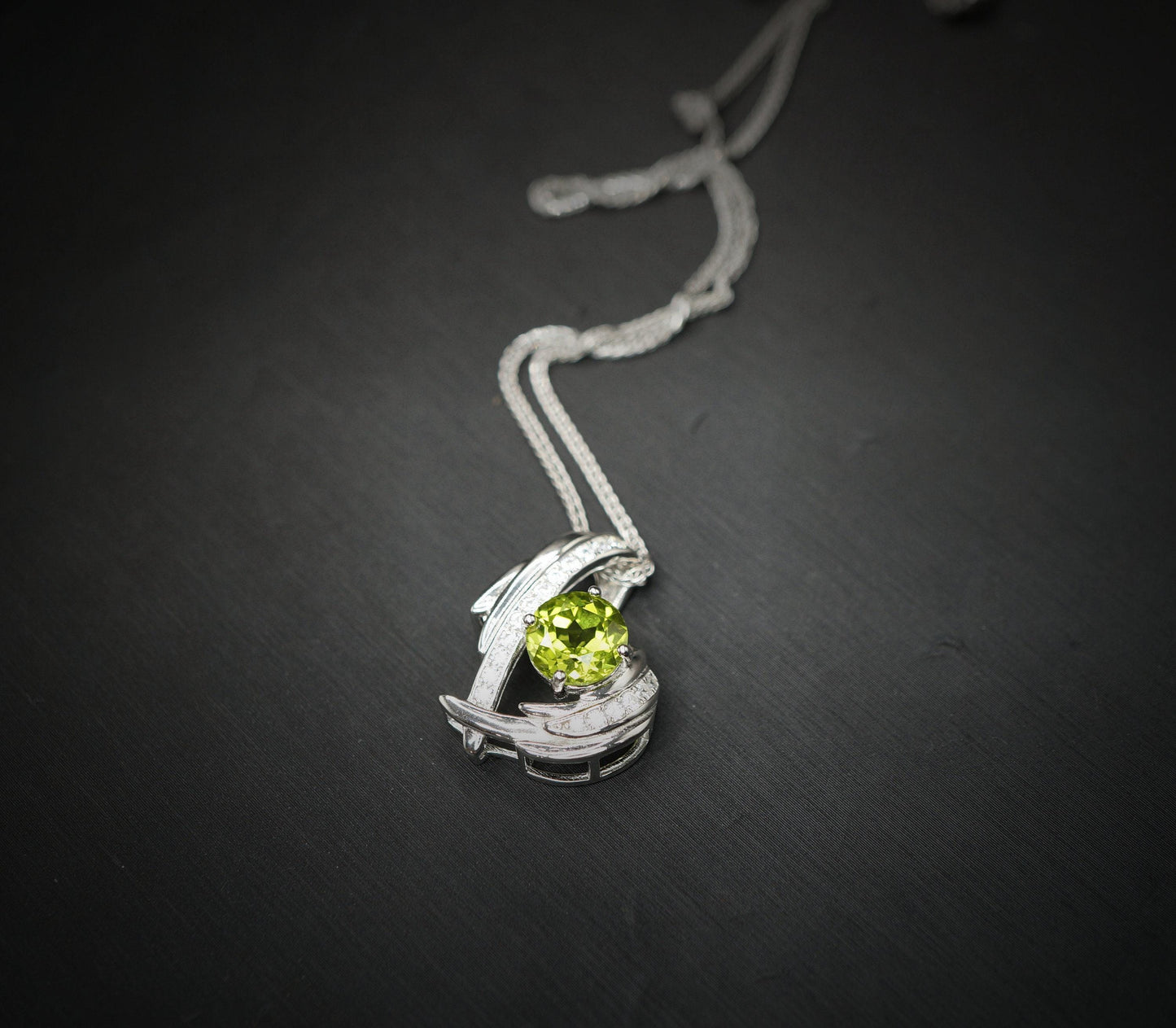 Genuine Peridot Necklace Angel Wing Necklace 18KGP @ Sterling Silver - August Birthstone - Natural Protective Green Gemstone Jewelry #911