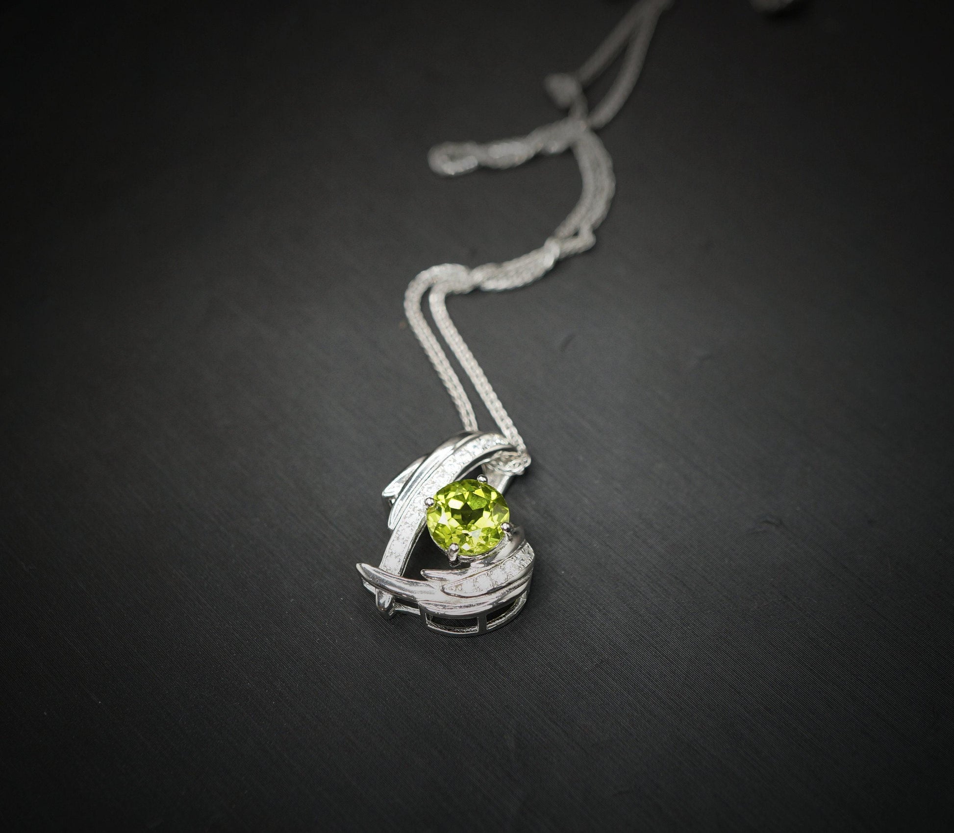 Genuine Peridot Necklace Angel Wing Necklace 18KGP @ Sterling Silver - August Birthstone - Natural Protective Green Gemstone Jewelry #911
