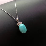 Natural blue amazonite necklace, sterling silver Diamond Crown Pendant 1032