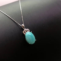 Natural blue amazonite necklace, sterling silver Diamond Crown Pendant 1032