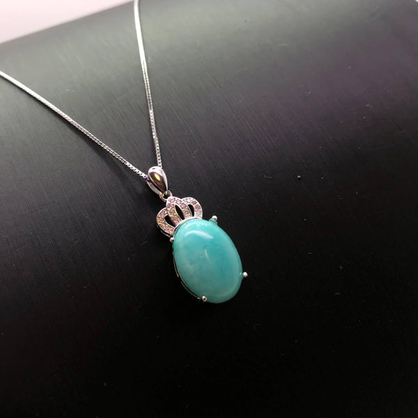 Natural blue amazonite necklace, sterling silver Diamond Crown Pendant 1032