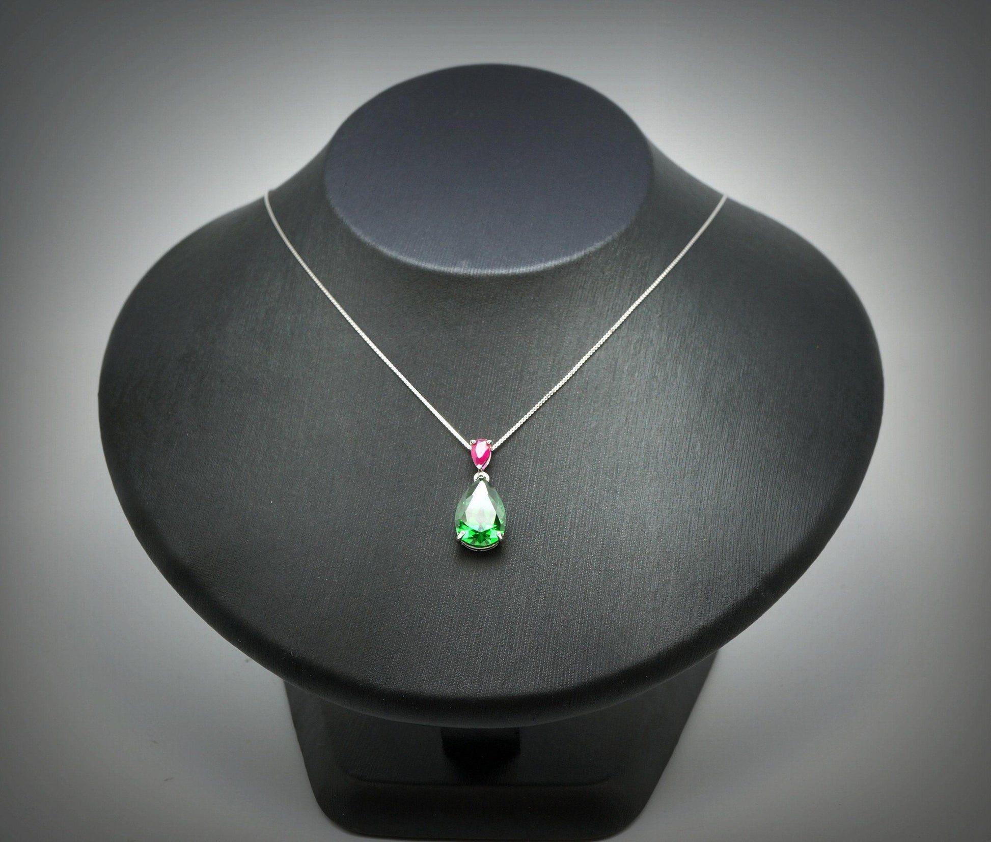 Teardrop Diopside Necklace Sterling Silver 5 CT Green Pendant 18k White Gold Plated Tiny Pear Ruby Jewelry May Birthstone #778
