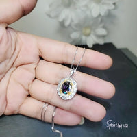 Large Oval Mystic Topaz Necklace - Sterling Silver Rainbow Topaz Pendant #550