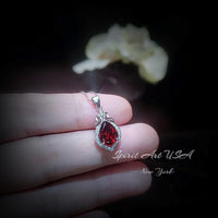 Garnet Necklace - 18KGP @ Sterling Silver - Dainty Garnet Pendant - January Birthstone - Pear Cut Garnet Jewelry