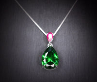 Teardrop Diopside Necklace Sterling Silver 5 CT Green Pendant 18k White Gold Plated Tiny Pear Ruby Jewelry May Birthstone #778