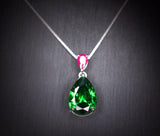 Teardrop Diopside Necklace Sterling Silver 5 CT Green Pendant 18k White Gold Plated Tiny Pear Ruby Jewelry May Birthstone #778