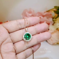 Round 3 CT Emerald Necklace Rose gold Gemstone Sun Halo Pendant Sterling Silver #525