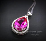 Large Teardrop Pink Sapphire Necklace - Sterling Silver Fuchsia Large 5 CT Pink Sapphire Pendant - White Gold Fuchsia Gemstone Jewelry #746