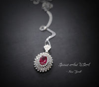 Life Spiral Red Ruby Necklace - White Gold Coated Sterling Silver Triple Gemstone Red Ruby Pendant - Royal Whirl Jewelry #796