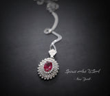 Life Spiral Red Ruby Necklace - White Gold Coated Sterling Silver Triple Gemstone Red Ruby Pendant - Royal Whirl Jewelry #796