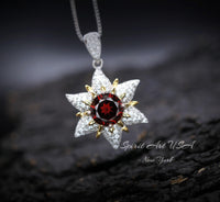 Gemstone Star Red Garnet Necklace - 18KGP Sterling Silver - 6 Point Star Garnet Pendant - 2CT Hexagram Red Garnet Jewelry #876
