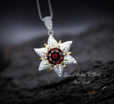 Gemstone Star Red Garnet Necklace - 18KGP Sterling Silver - 6 Point Star Garnet Pendant - 2CT Hexagram Red Garnet Jewelry #876