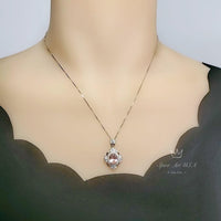 Pink Morganite Necklace - Sterling Silver Flower Gemstone 2.5 CT Morganite Pendant #643